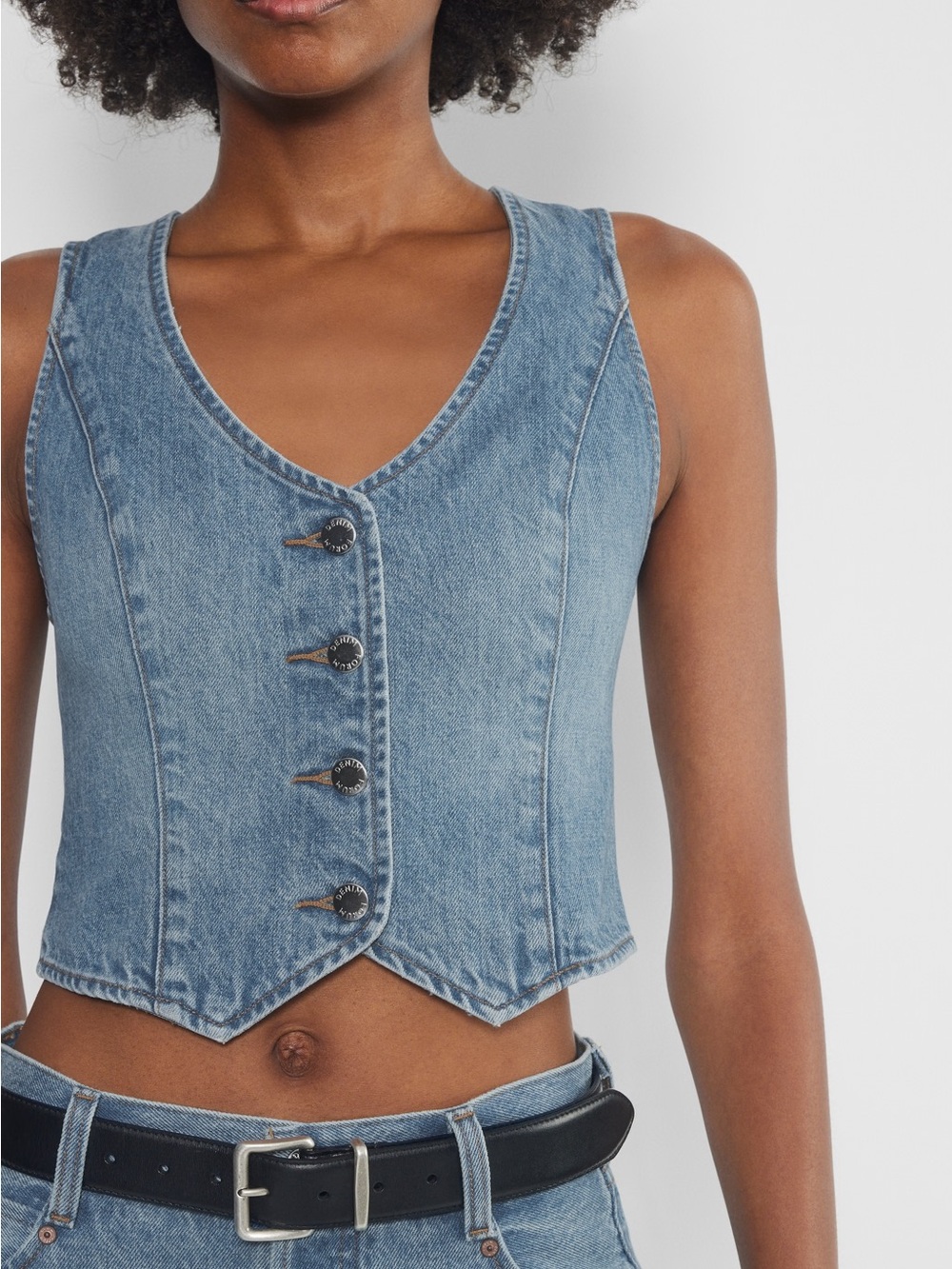 aritzia Light Wash Denim Button Vest